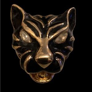 Vintage Michele Lynn Jaguar scarf clip enamel rhinestone on gold plate